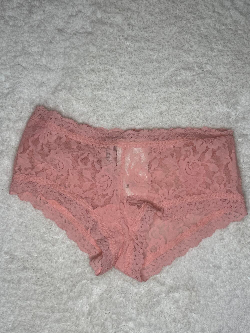 NWT Hanky Panky Pink Lace Boyshort Panties XS Sheer Floral Lace